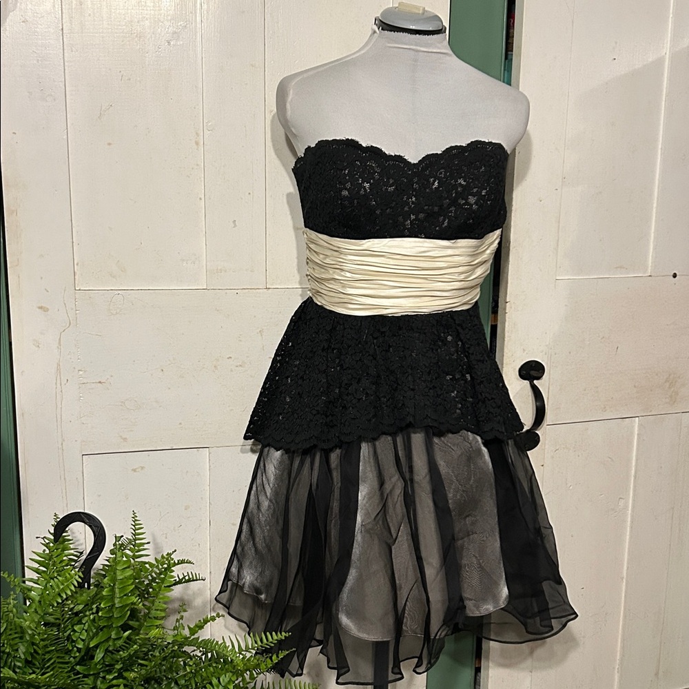 EC Betsey Johnson Evening Lace & Tulle Fit N Flare Strapless Dress Semi formal